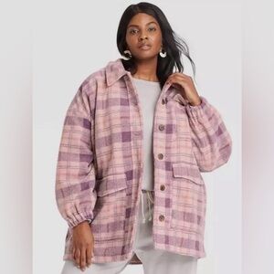 size medium universal thread purple/pink plaid jacket, good shape, nothing wrong